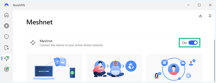 A screenshot of NordVPN's Meshnet switch