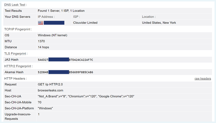 A screenshot of Mozilla VPN's DNS leak test