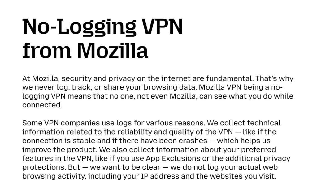 Mozilla VPN's no-logging policy