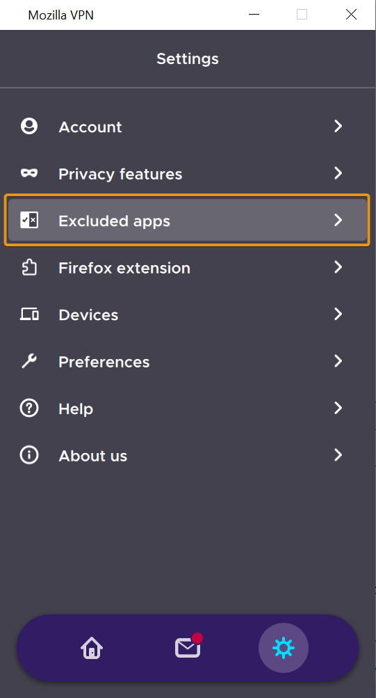 Mozilla VPN's split tunneling feature