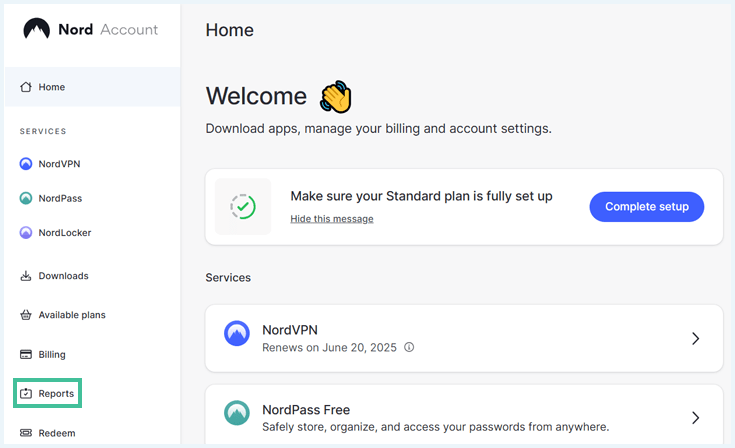 Screenshot of account page NordVPN where you can download audit report.