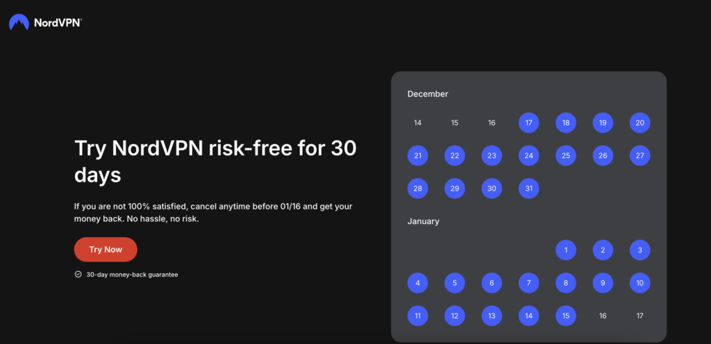 NordVPN offers a 30-day money-back guarantee