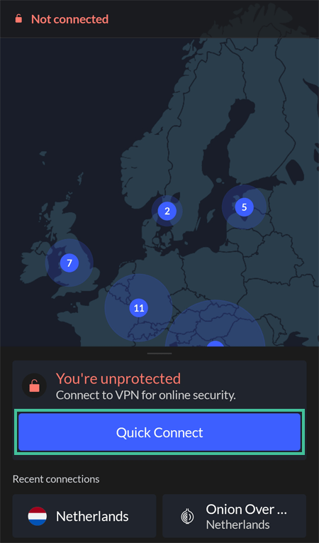 NordVPN Android app with connection button