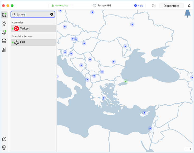 NordVPN connected to a Turkish server