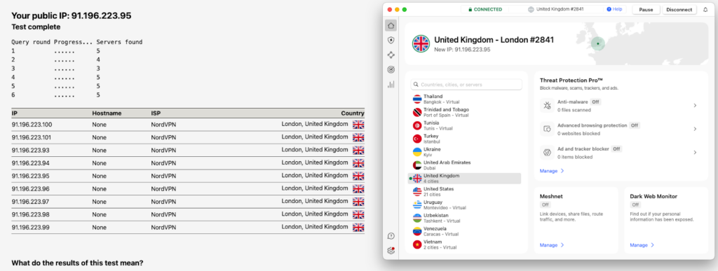 NordVPN DNS leak results