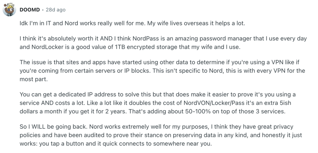 NordVPN Reddit opinion