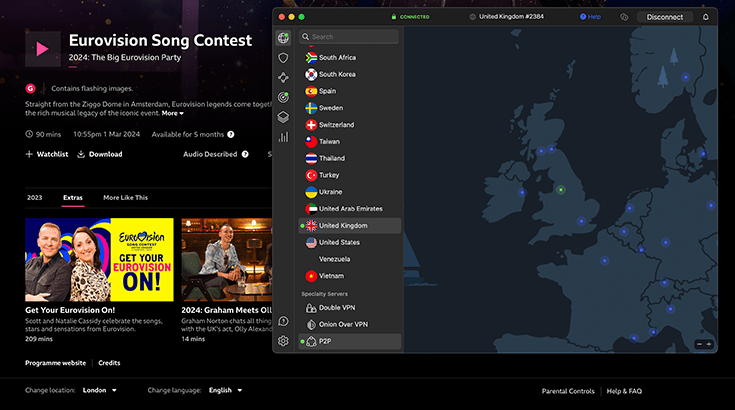 BBC iPlayer unblocked by NordVPN on a UK VPN server