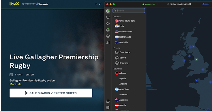 Screenshot of ITVX unblocked with NordVPN