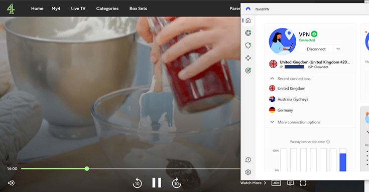 Image showing how a NordVPN UK server gives access to the Great British Bake Off show on Channel 4