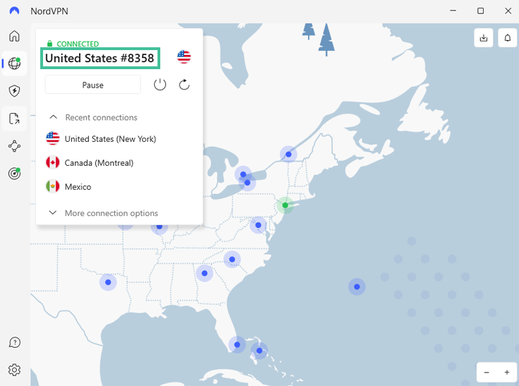 NordVPN connected to New York