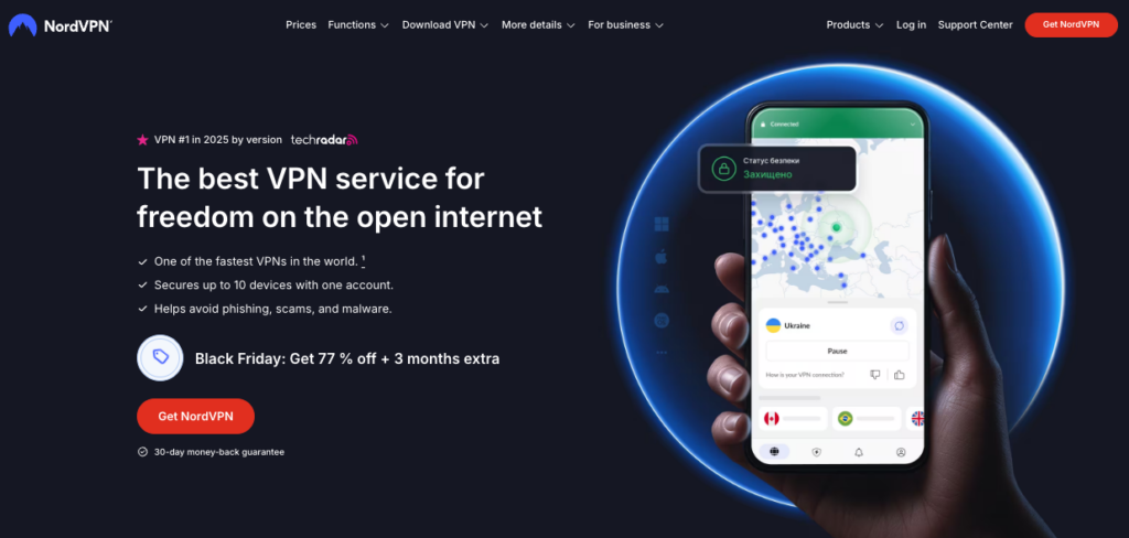NordVPN main page