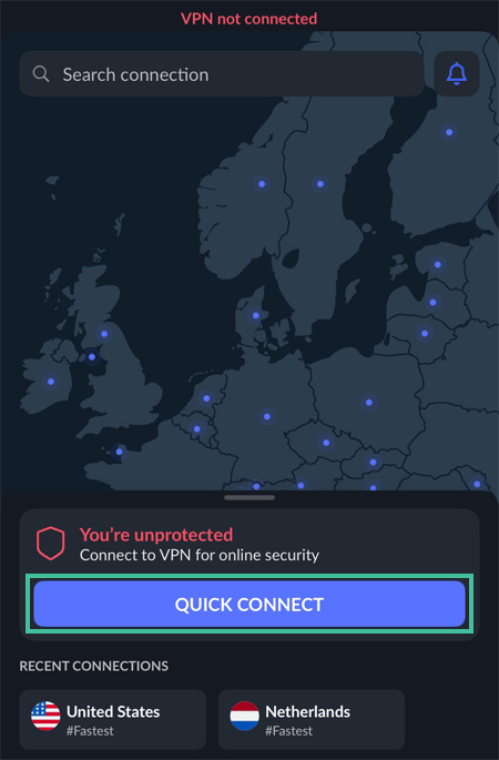 NordVPN iOs app with connection button