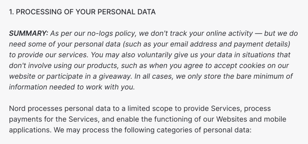 NordVPN's privacy policy