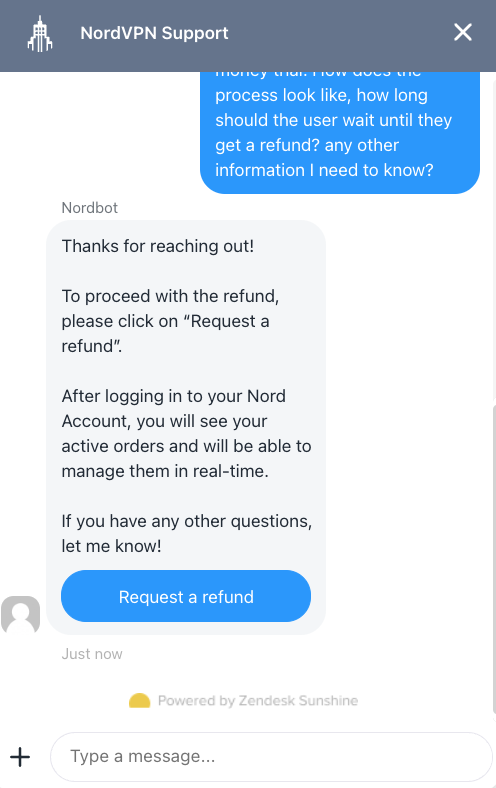 To cancel and request a refund from NordVPN, provide payment or account details to their support