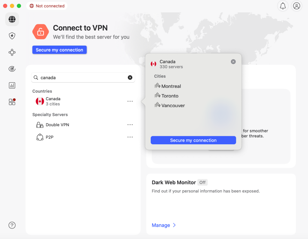 NordVPN's servers in Canada