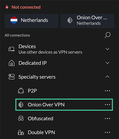 NordVPN specialty servers including the Onion over VPN servers