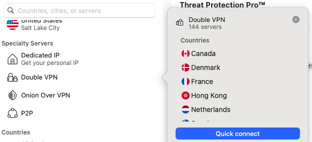 NordVPN specialty servers selection