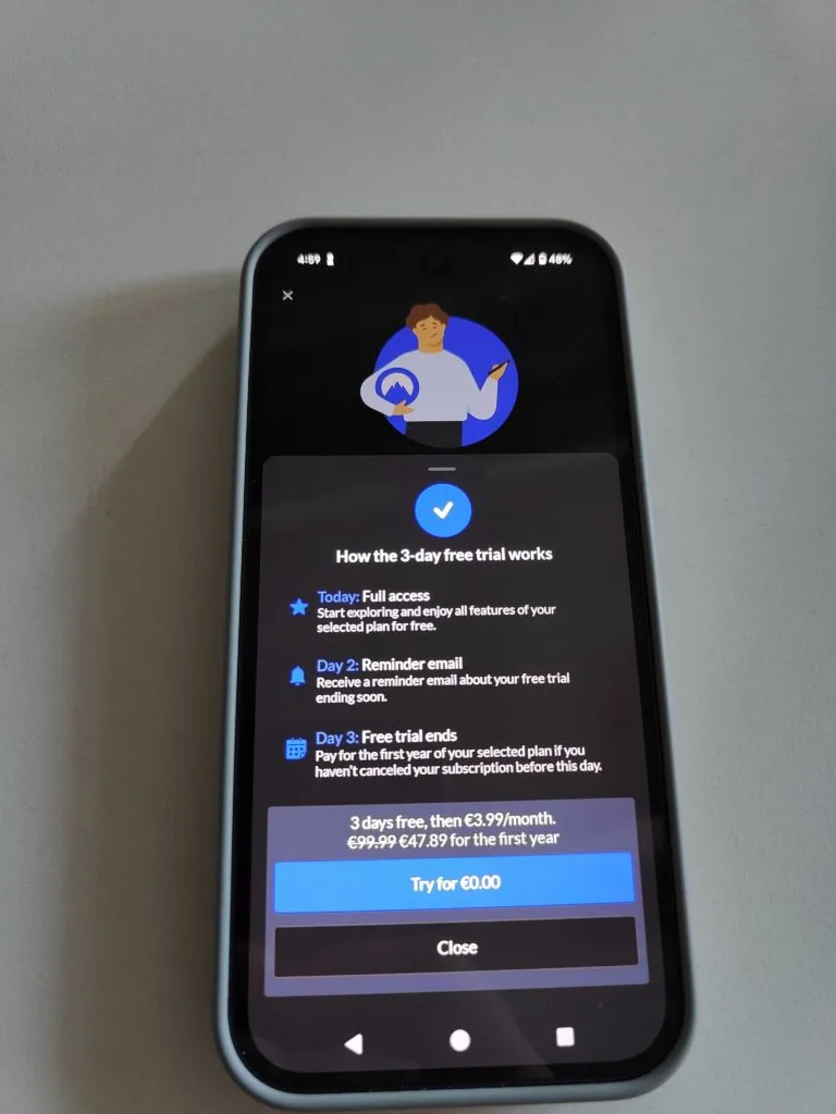 NordVPN's free trial on an Android phone