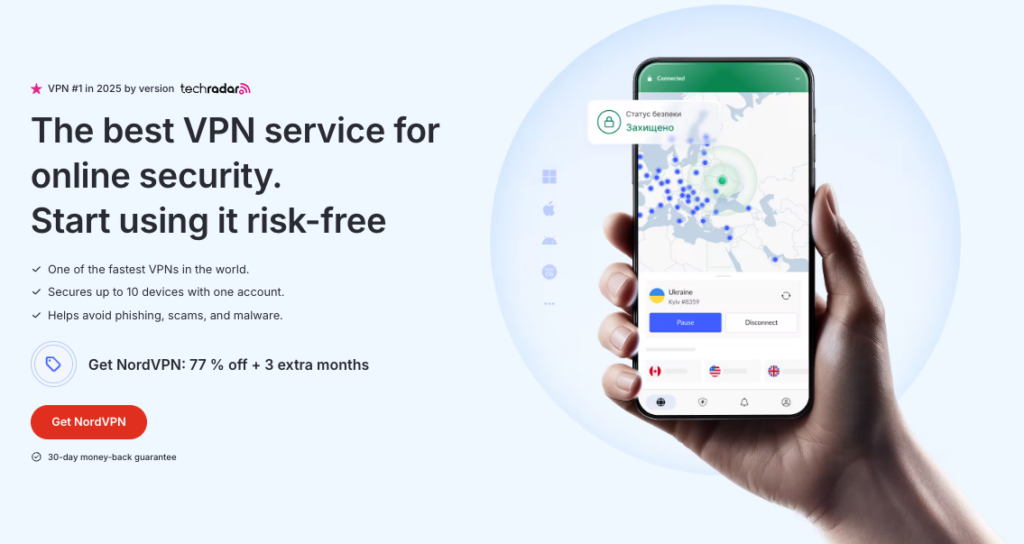 NordVPN's main page