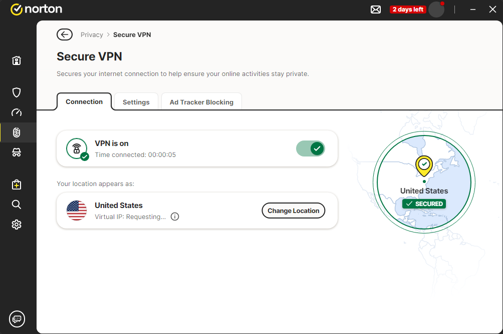 Norton antivirus has a built-in VPN
