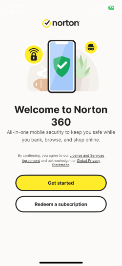 Norton log-in section