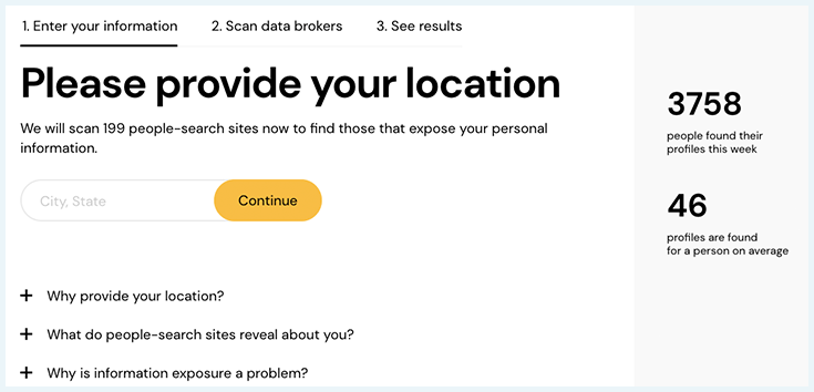 Screenshot showing location input field on OneRep website