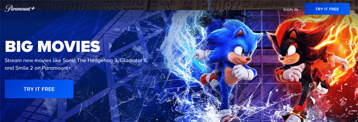 Screenshot of the Paramount+ homepage