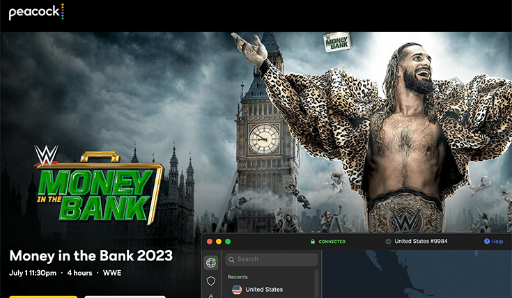 Screenshot of Peacock, Money in the Bank