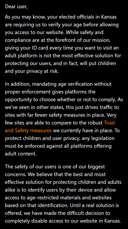 PornHub blocked in Kansas prompt

