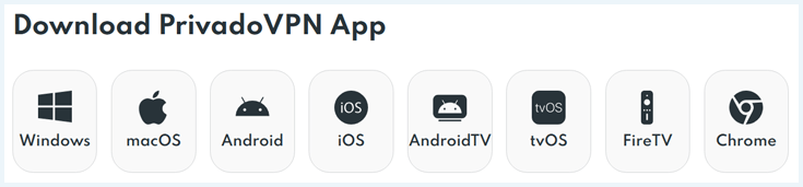 Different download options for PrivadoVPN app