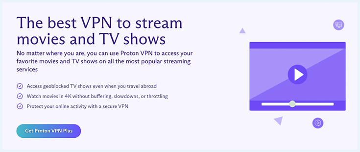 Proton VPN's streaming homepage