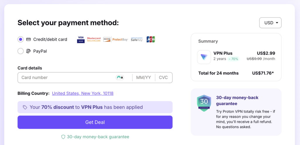 Proton VPN checkout