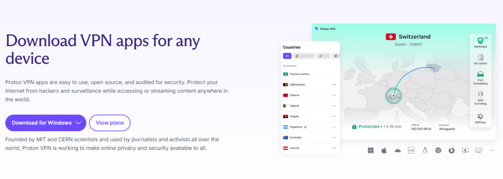 Proton VPN download page