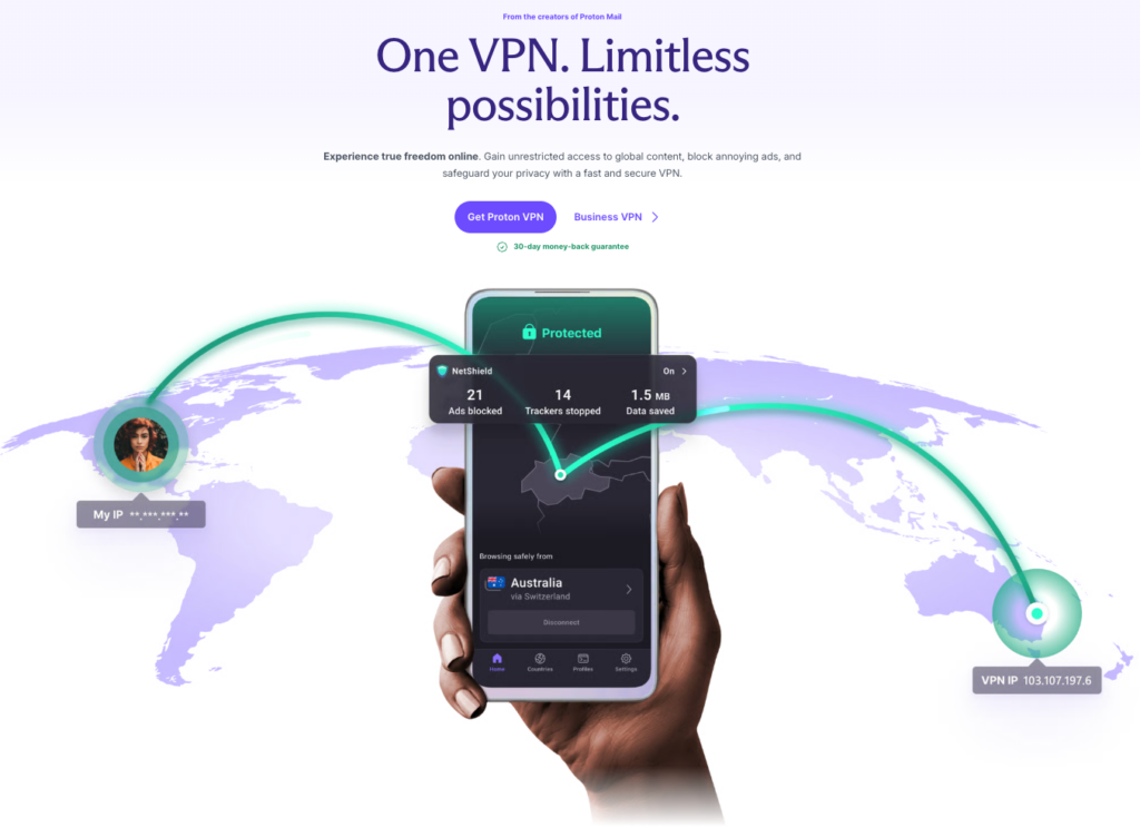 Proton VPN's main page