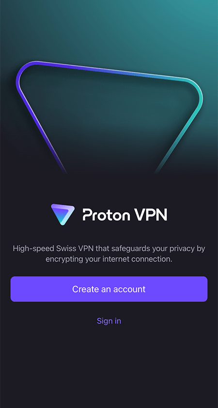 A screenshot of Proton VPN's app for iOS.
