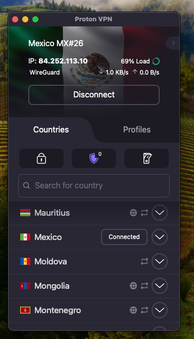 Proton VPN connected to one of the Stake legal countries - Mexico