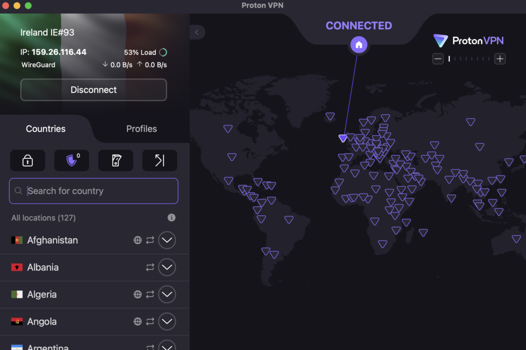 Proton VPN connected to Ireland to bypass UK OnlyFans identity and age checks
