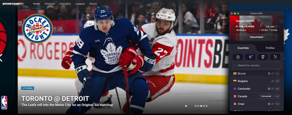 Proton VPN accessing Sportsnet in the US