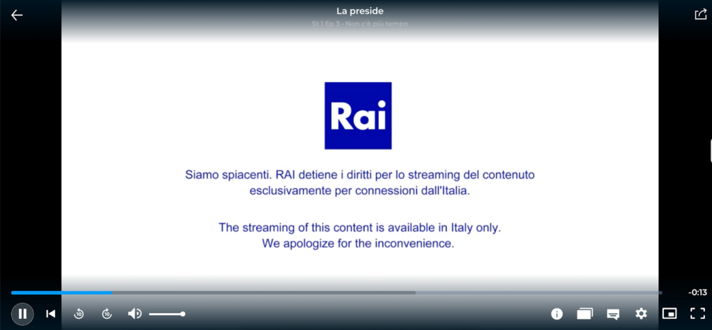RaiPlay's error message