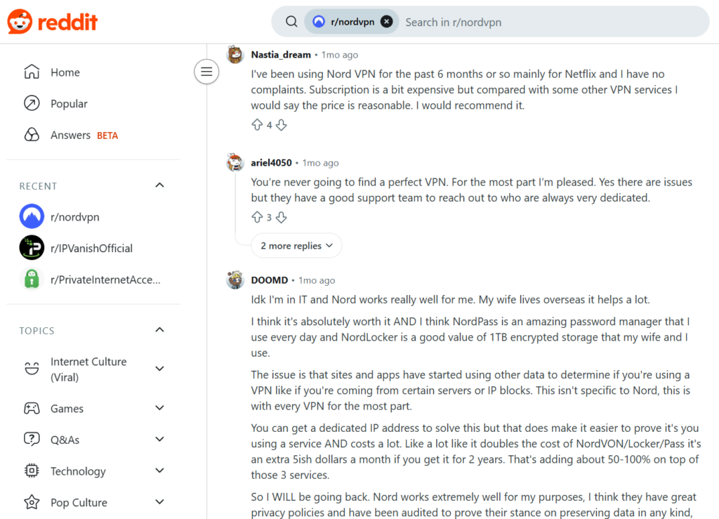 Reddit NordVPN thread