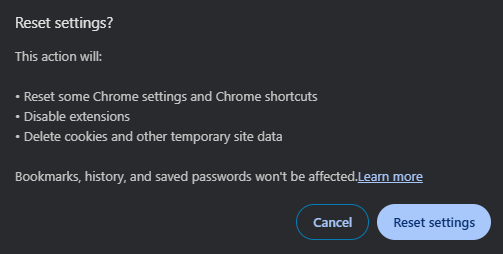Restore the browser to its default settings