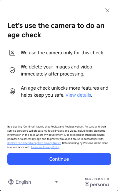 Roblox’s age verification prompt