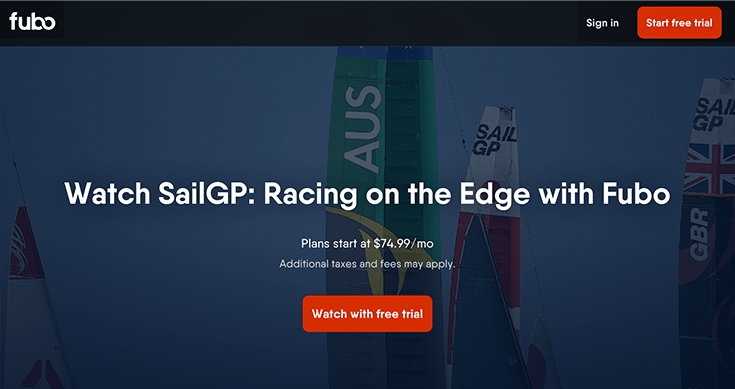A screenshot of FuboTV's page about SailGP