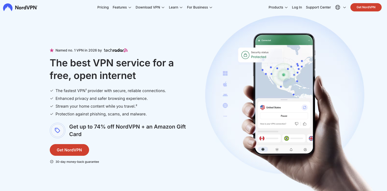 NordVPN homepage