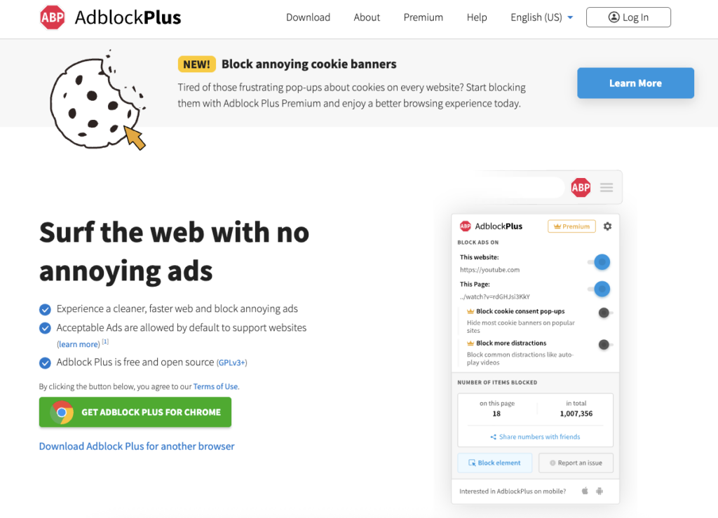 Adblock Plus landing page