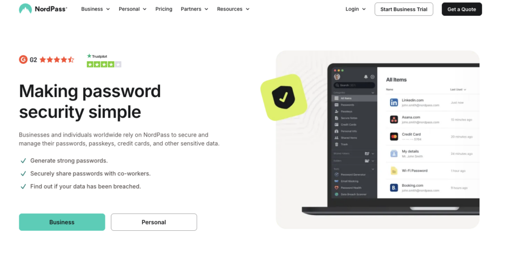 NordPass homepage