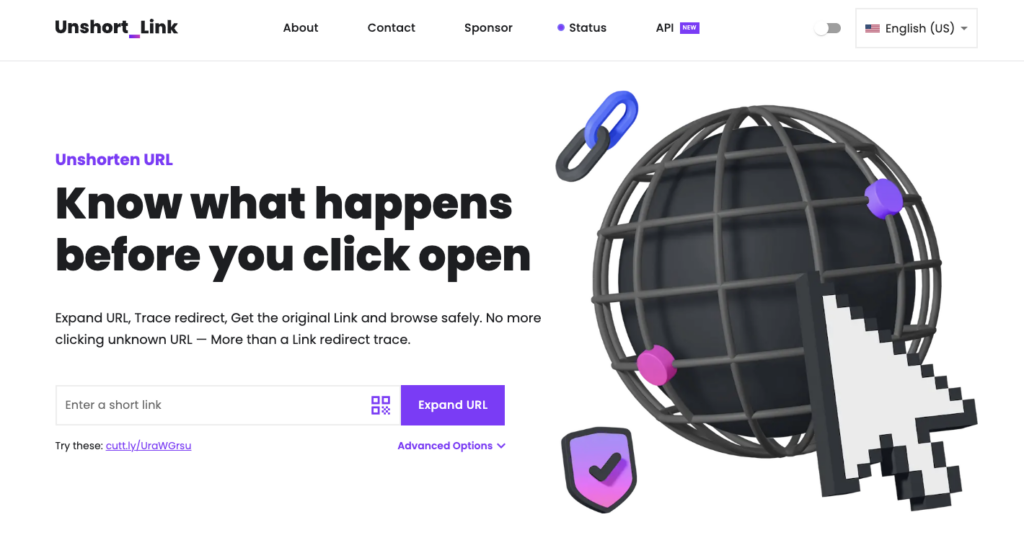 Screenshot of Unshort.link website with logo
