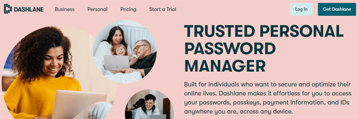Homepage of the password manager Dashlane
