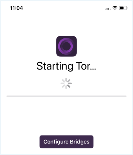Onion browser while making a connection to the Tor network
