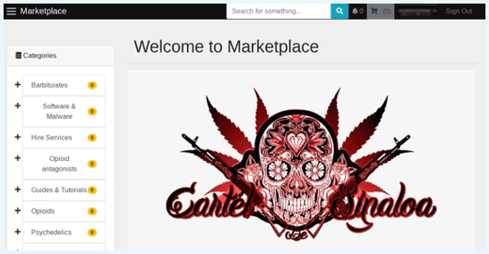 Sinaloa Cartel Marketplace homepage